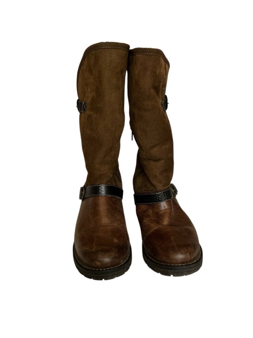 Dromedaris Brown Leather & Suede Mid-Calf Boots Buckle Strap Side Zip Comfort 42 - Picture 4 of 13